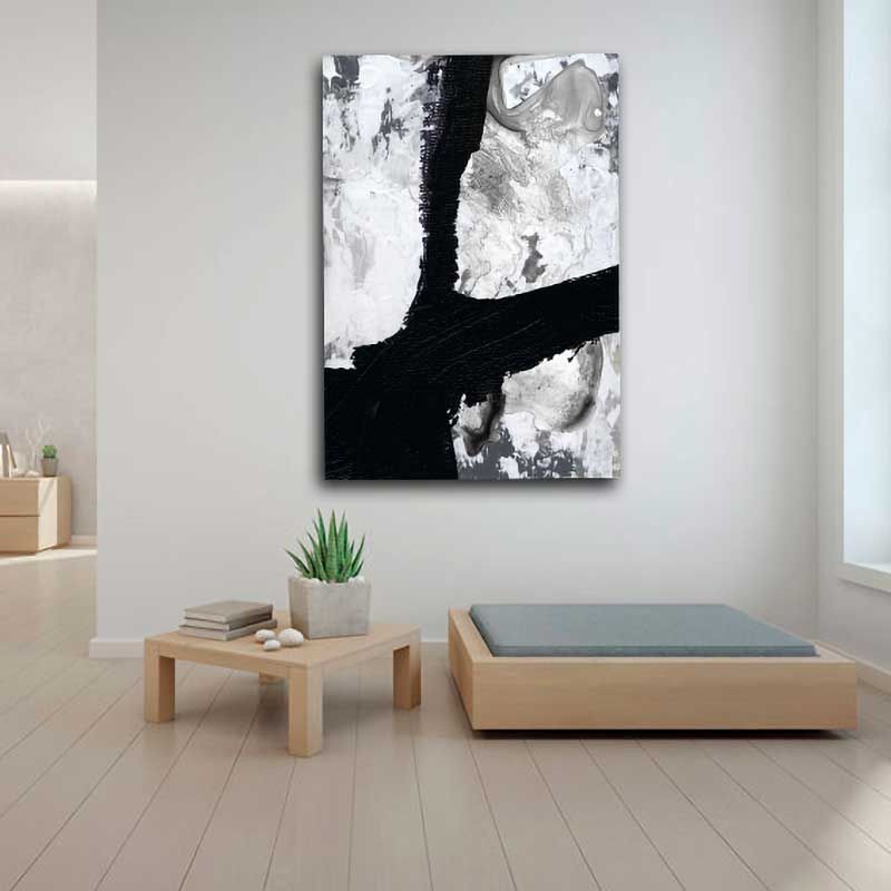 Arte moderno-Cuadro Black Line grande blanco y negro-decoración pared-Cuadros Abstractos Pintura Abstracta-venta online